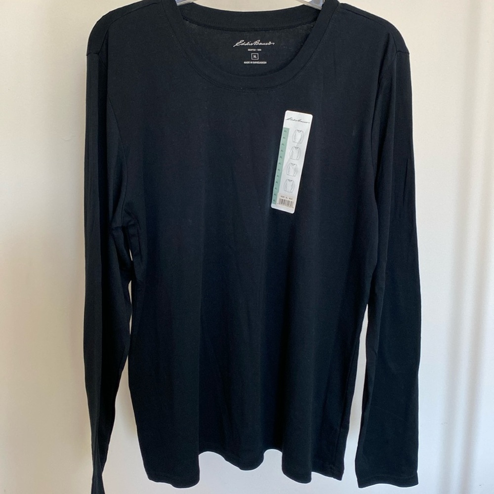 Eddie Bauer women's long sleeve black crew neck t-shirt, size XL